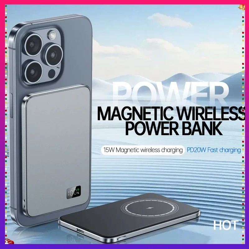 

New Ultra thin Alloy Powerbank Magnetic Power Bank Wireless Fast Charger For iPhone 15 14 13 12 Backup battery For Magsafe