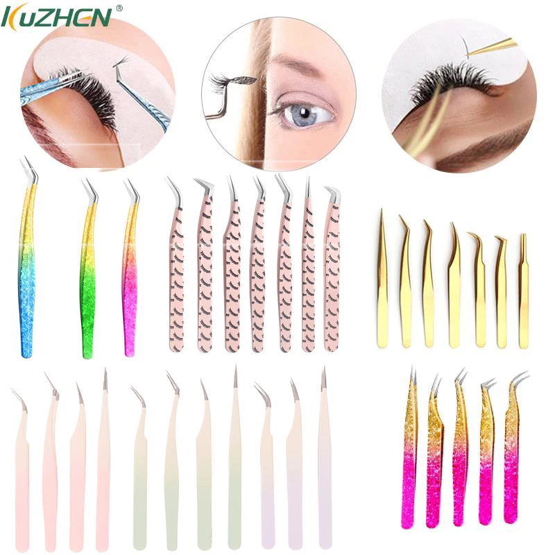 Eyelash Tweezer Ice Flower Anti-static Stainless Steel Superhard Tweezers Grafting Lash Extension Supplies Eyebrow Makeup Tools