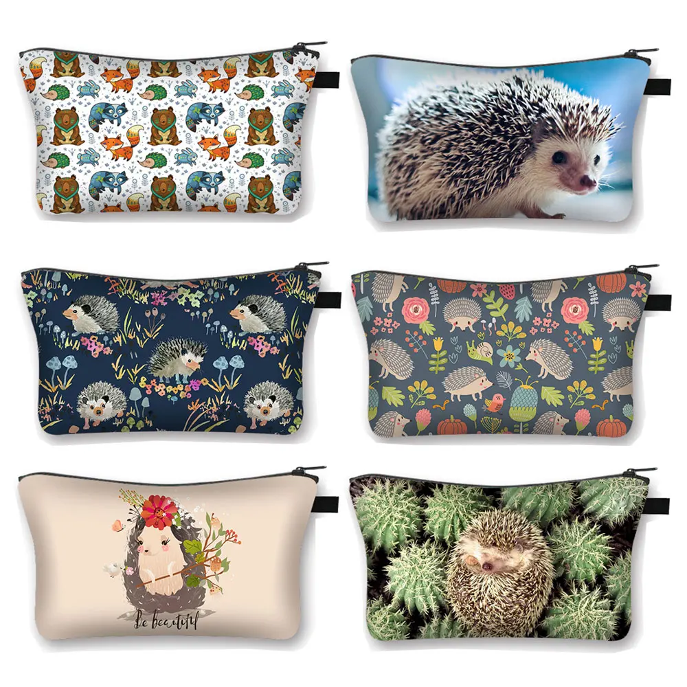 Cute Animal Hedgehog Cosmetic Case Women Toiletries Bag Causal Makeup Bag Zipper Pouch Lipstick Holder Cosmetic Organizers Bag