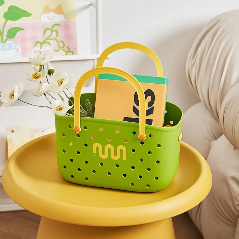 Handheld Bath Basket Leachable Grocery Basket Bathroom Housewares Storage Basket Bathhouse Toy Snack Plastic Organizer