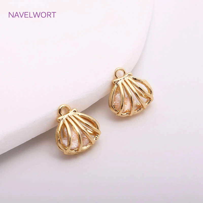 Trendy Sea Shell Charms With Cubic zirconia,14K Gold Plating Hollow Sea Shell Pendants For Fashion Earring Making Crafts