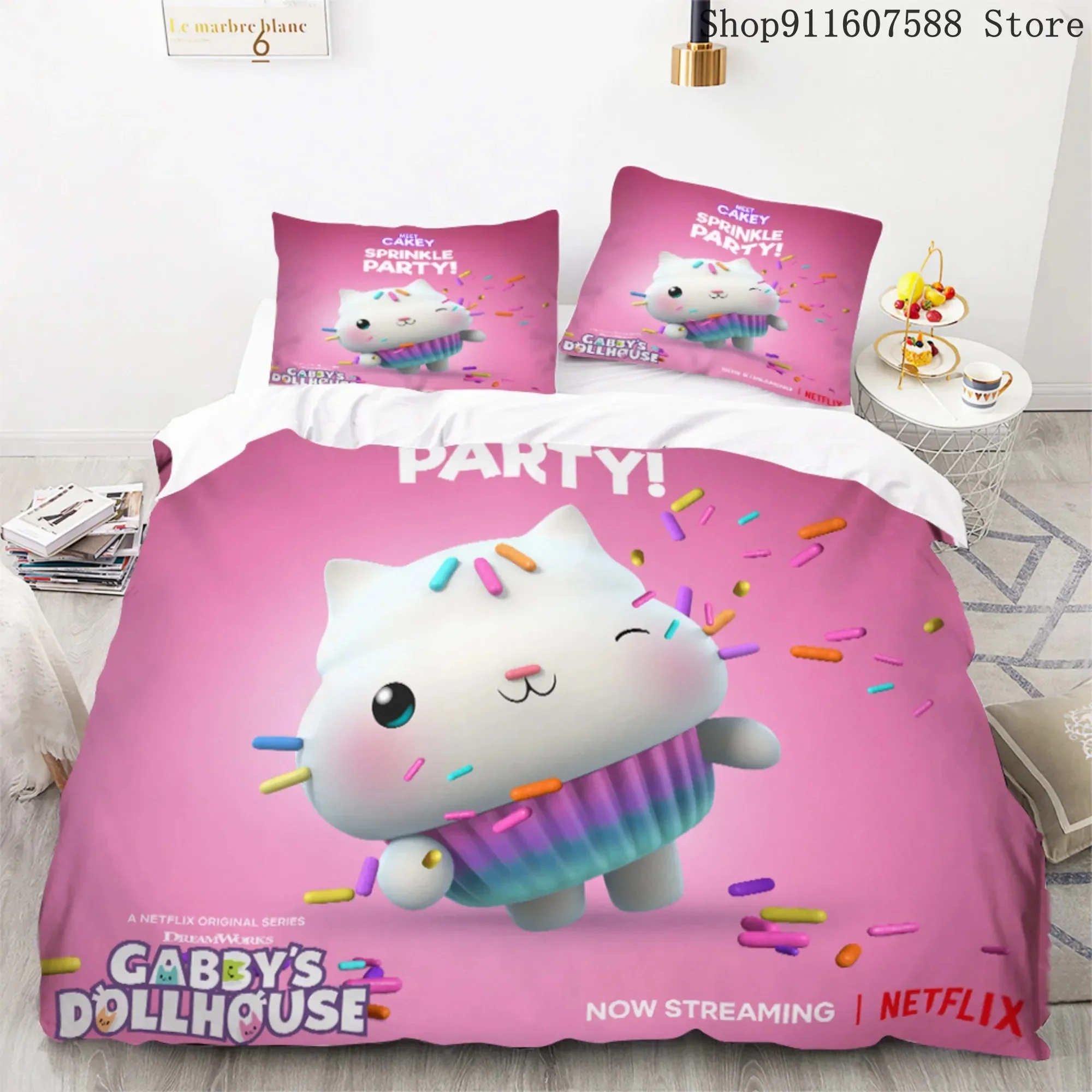 Gabby's Dollhouse Kawaii Bedding Set For Bedroom Soft Modern Bedspreads Comefortable Kids Duvet Cover Quilt Cover And Pillowcase