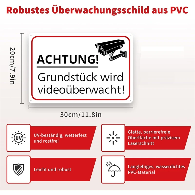 2pcs 30x20cm Sign Video Surveillance Warning This Be Video Surveillance Sign for Private Property PVC Safety Sign-A21R