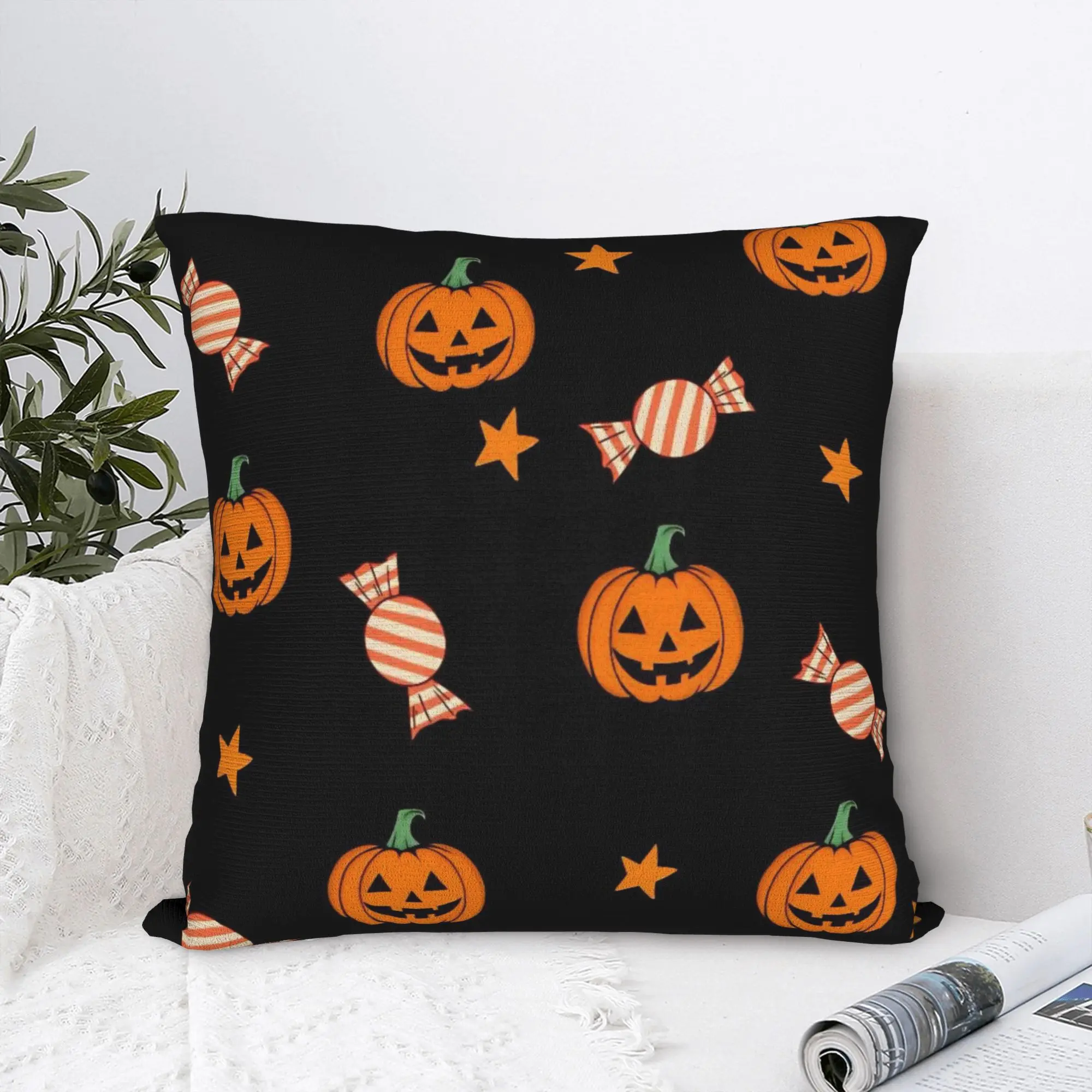 Candy Bat Pumpkin Halloween Pillowcase Polyester Cushion Cover Decor  Pillow Case Cover Home Square 40X40cm