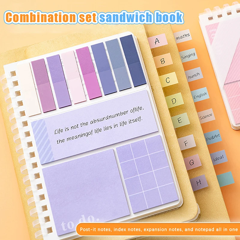 1Set Multifunctional Morandi Combination Sticky Notes Self-Adhesive Classification Index Labeling Stickers Office Supplies