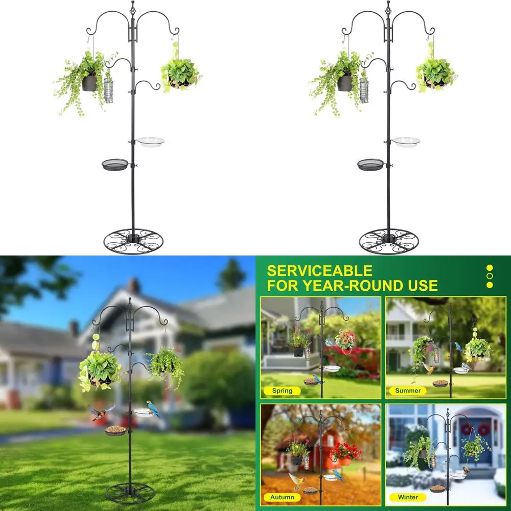 

Раздвижная подставка-крюк из черного железа, 34-55 дюймов, для подвешивания растений, ветряных колокольчиков и кормушек для птиц - декор для сада и улицы