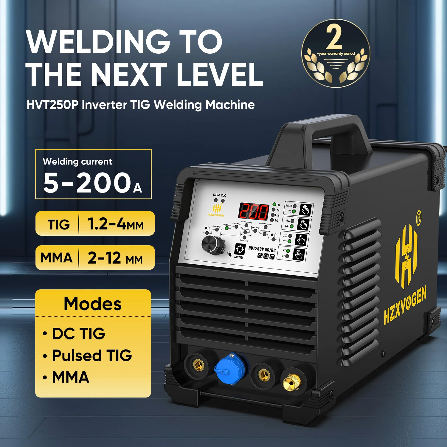 Hzxvogen Hvt250P Tig Welder Acdc Aluminum Mma Arc Hf Tig Digital Pulse 2T/4T Tig/Pulsed Tig/Mma 3 in 1 Welder Argon Welding Machine Stainless Welder