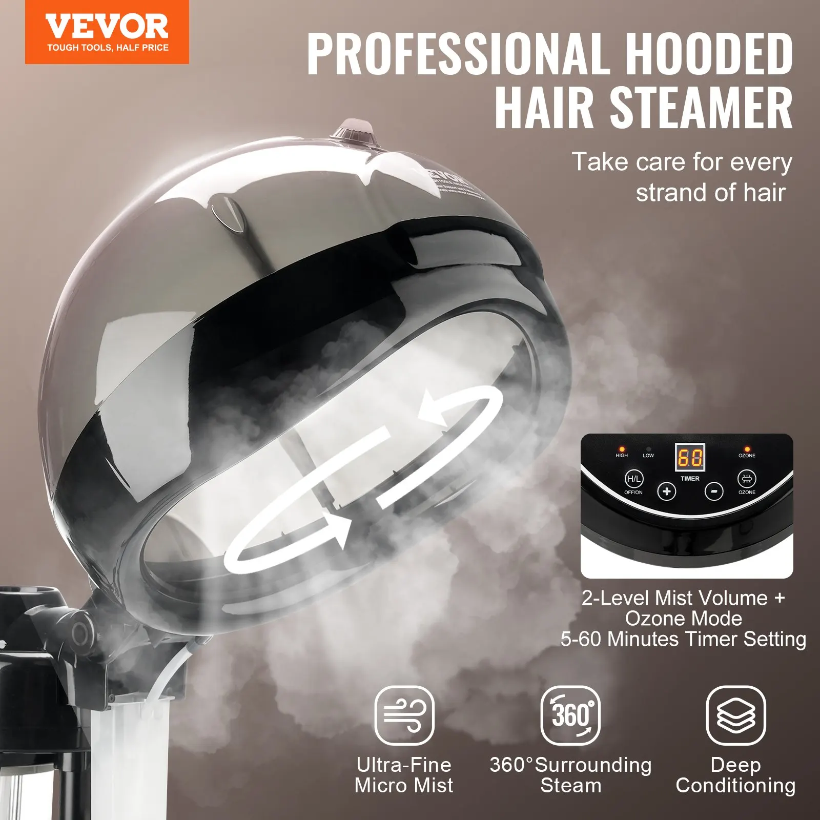 

Professional Hair Steamer 11.81-inch Hooded Ionic Hair Steamer With 2 Mode