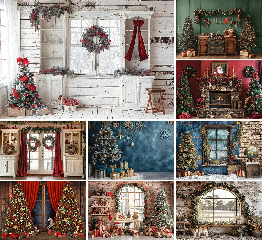 

Фон для фотосъемки Mehofond с Рождеством, винтажная настенная арка, дверь, рождественская елка, детский семейный портретный декор, фон для фотостудии