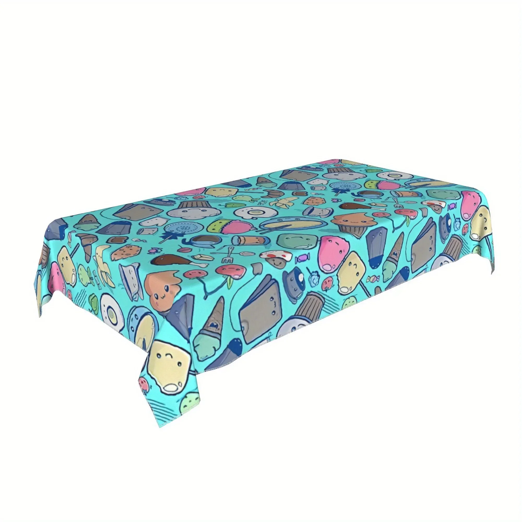 1 piece of cute food-themed tablecloth with repeating shade of blue and pattern | Farmhouse style tablecloth, yzb