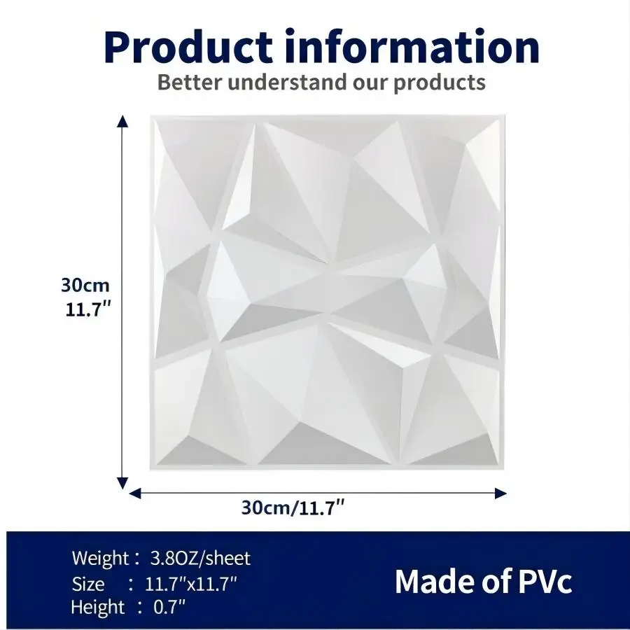Pack Of 12 Decorative 3D Wall Panel With Diamond Design 30.48 Cm X 30.48 Cm For Home Living Room Bedroom Wall Decor