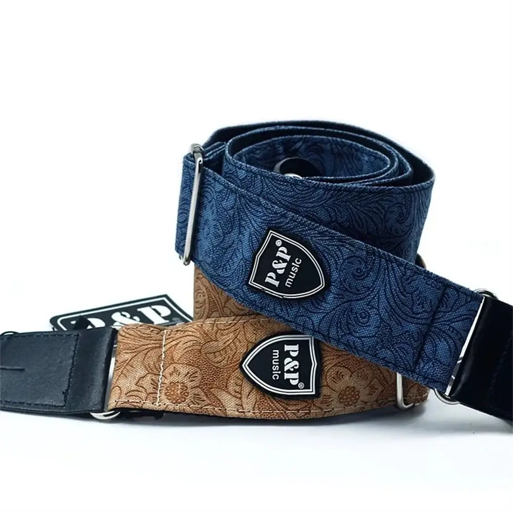 Adjustable Guitar Strap Embossed Vintage Electric Guitar Belts Denim Cotton Folk Guitar Acoustic Guitar Strap Music Hobby