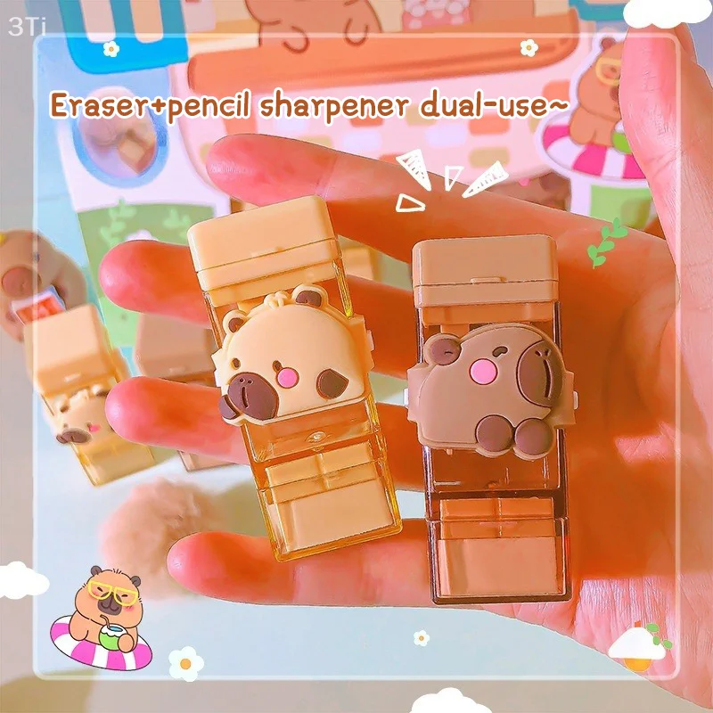 1 قطعة الكرتون لطيف كابيبارا براية أقلام مع ممحاة Kawaii براية أقلام اللوازم المكتبية القرطاسية الجمالية هدايا الاطفال