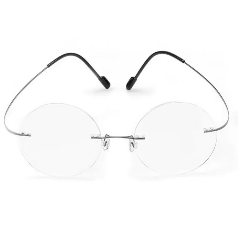 Vintage Round Memory Titanium Rimless Flexible Eyeglass Frames Myopia Men Women Glasses Spectacles Rx able Super Light