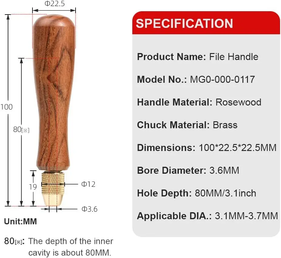 Wood File Handle Ergonomic Wooden Handles with Brass Collet Chuck for Small Files Woodworking Accessories DIY