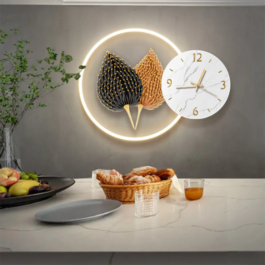 Art Deco Wall Clock Watch Light Colorful Kids Unique Wall Clock Luxury Living Room Orange Modern Design Silent Horloge Art Mural