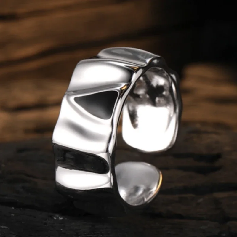 S925 Sterling Silver Rings For Women Men New Fashion Irregular Triangle Pattern Enamel Punk Simple Jewelry Christmas Gift