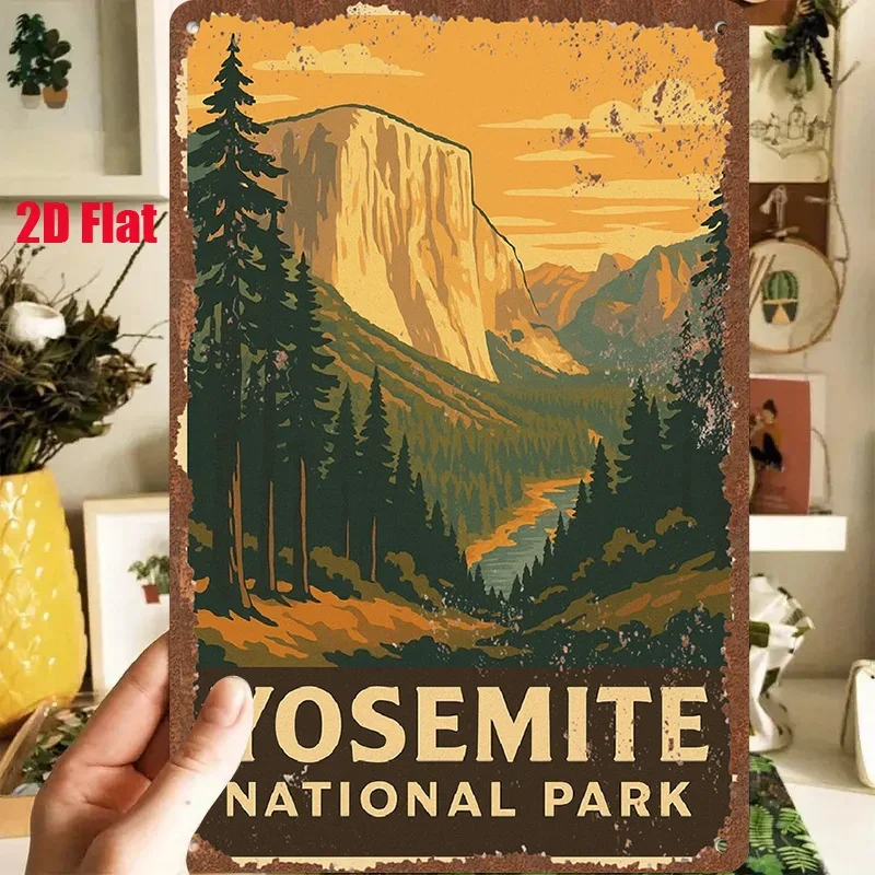 2D Flat - 1pc 2D[Flat] Metal Sign Vintage Metal Tin Sign Yosemite National Park, 8X12 Inches/20X30 Cm, Showcasing Magnificent Mo