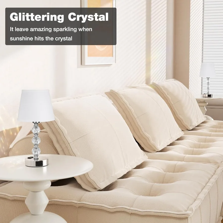 Crystal Table Lamp Set of 2 for Bedroom/Living Room 14.6in White