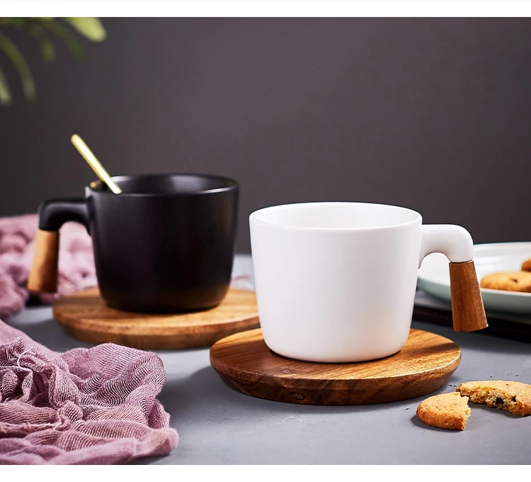 

mugs set household tea wooden spoon milk handle CE EU