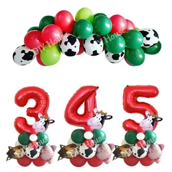 22pcs Farm Animal Theme Cow/Pig Balloons Tower Paper Banner For Boy Kids Happy Birthday Party Decoration DIY Farm Party Supplies