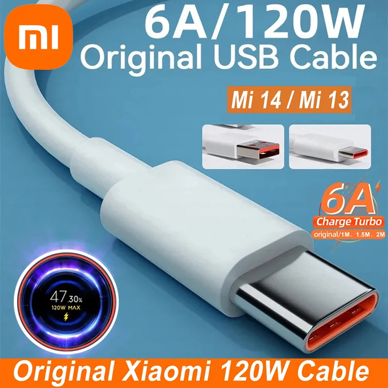 Xiaomi 120W 6A USB-C Quick Charging Cable For iPhone 15 Pro Max Xiaomi Samsung Huawei USB C Phone Super Fast Data Cable 1M-2M