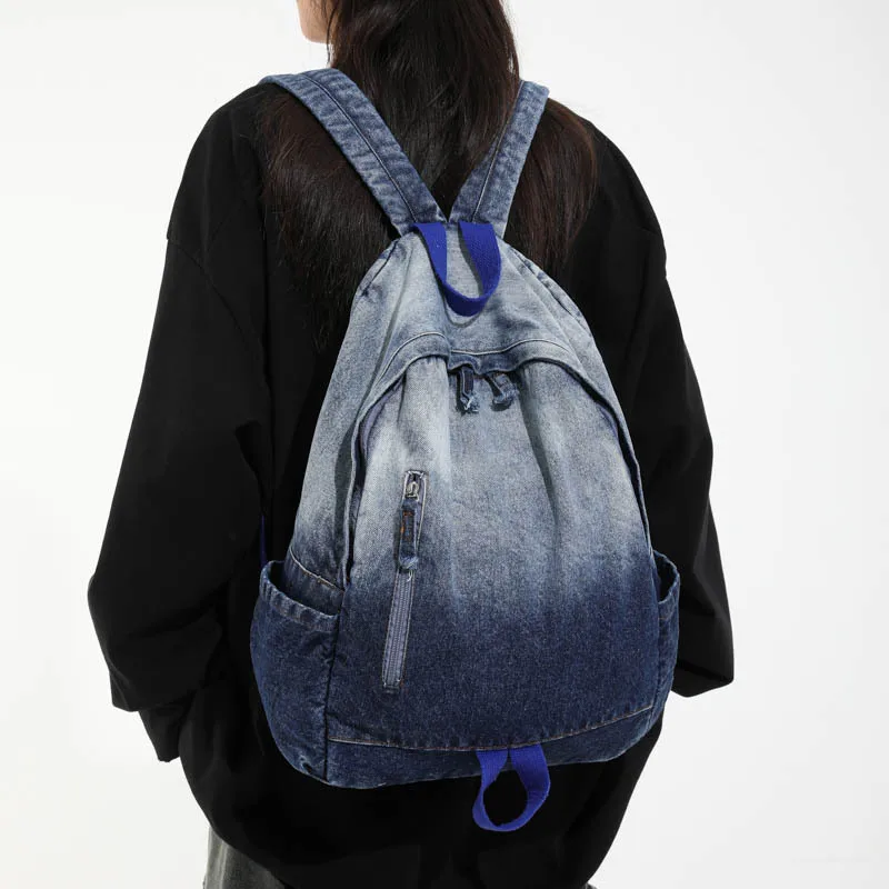 Casual Denim Women Backpack Large Capacity Gradient School Bags for Teenage backpack Travel for Daily Commuting, Trips, School