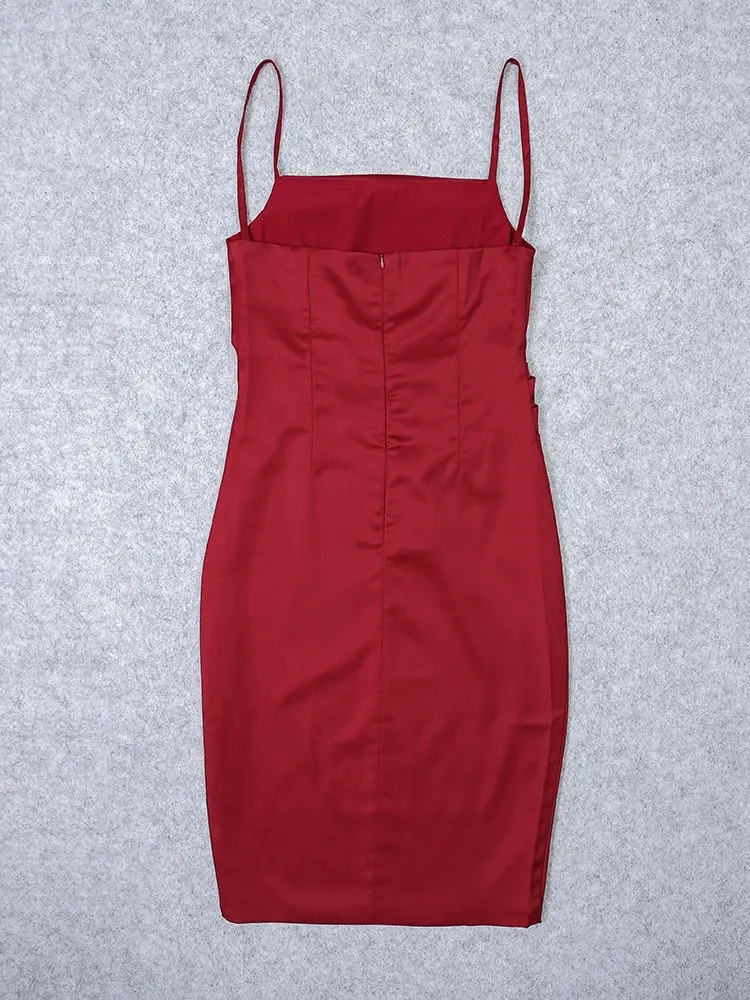Sexy luxo mulher festa bodycon vestidos de cetim verão clube espaguete vinho vermelho vestido elegante celebridade noite vestidosxl