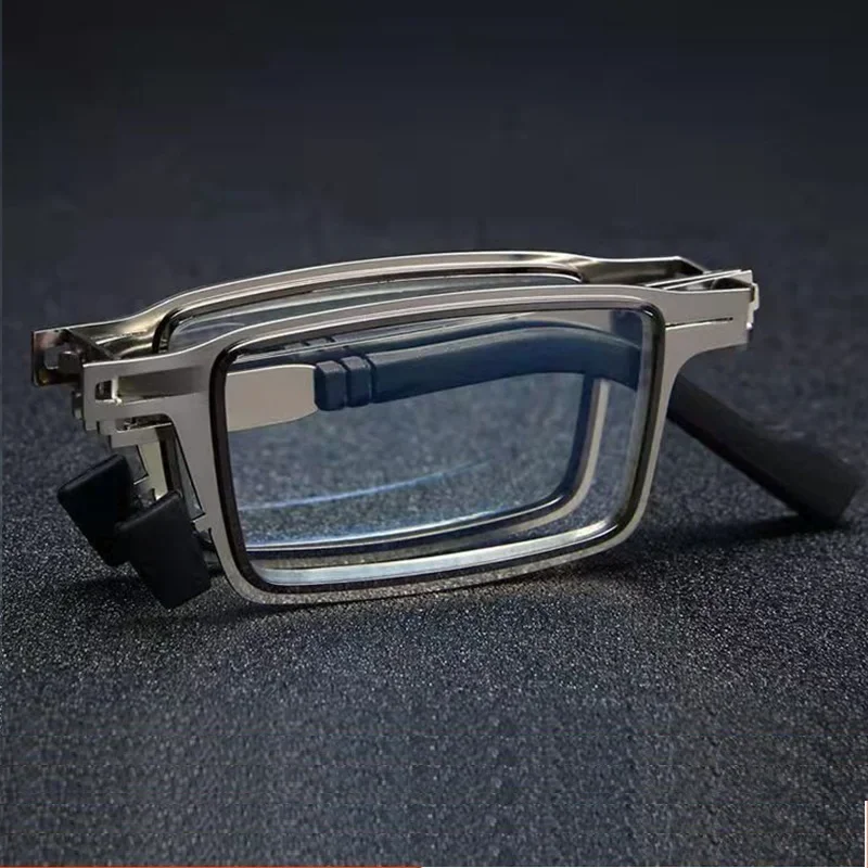 Blue Anti-Light Reading Glasses Men Metal Foldable Presbyopia Spectacles Frame Cooling Glasses with Case +1.0 +2.0 +3.0 +4.0