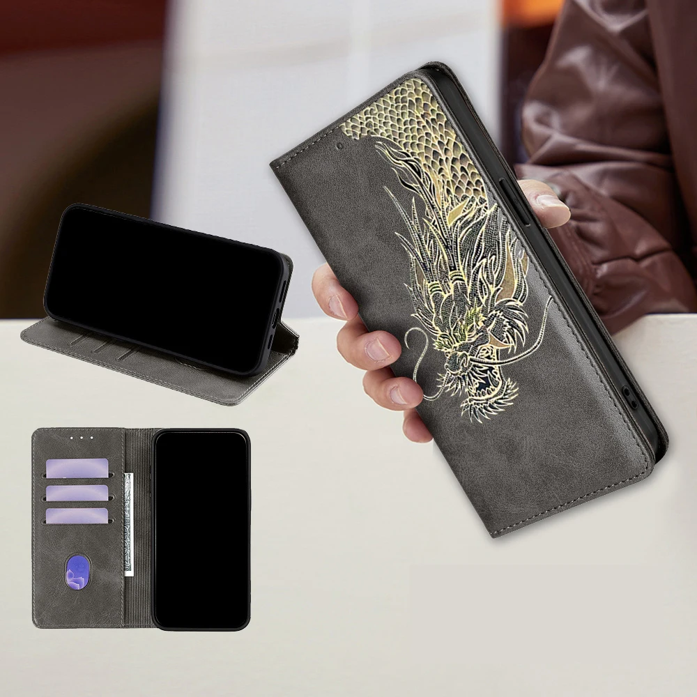 المغناطيسي فليب بطاقة حامل حافظة جلدية ل Realme C71 C75 C67 C61 C55 C53 C51 C35 C33 C31 C25 C25S C21Y C25Y التنين غطاء نمط