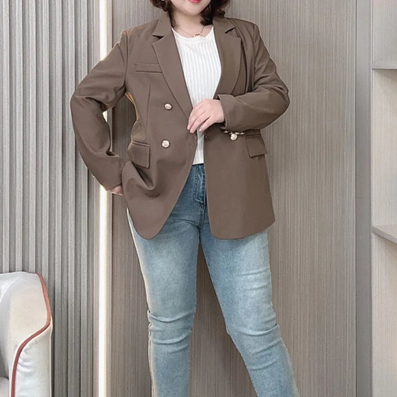 Suit Jacket Women 2024 Spring Autumn Plus Size New Casual British Style Loose Temperament Metal Double Breasted Blazer