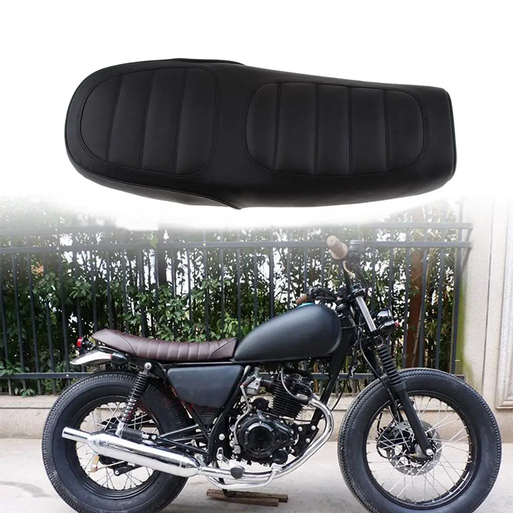 63cm Long Motorcycle Cafe Racer Retro Vintage Seat Flat Brat Saddle Cushion (Black)Car Accessories