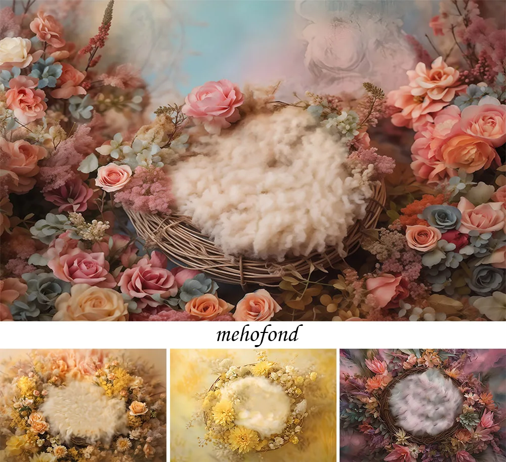 Mehofond Photography Background Retro Colorful Flowers Newborn Baby Shower Birthday Party Portrait Decor Backdrop Photo Studio