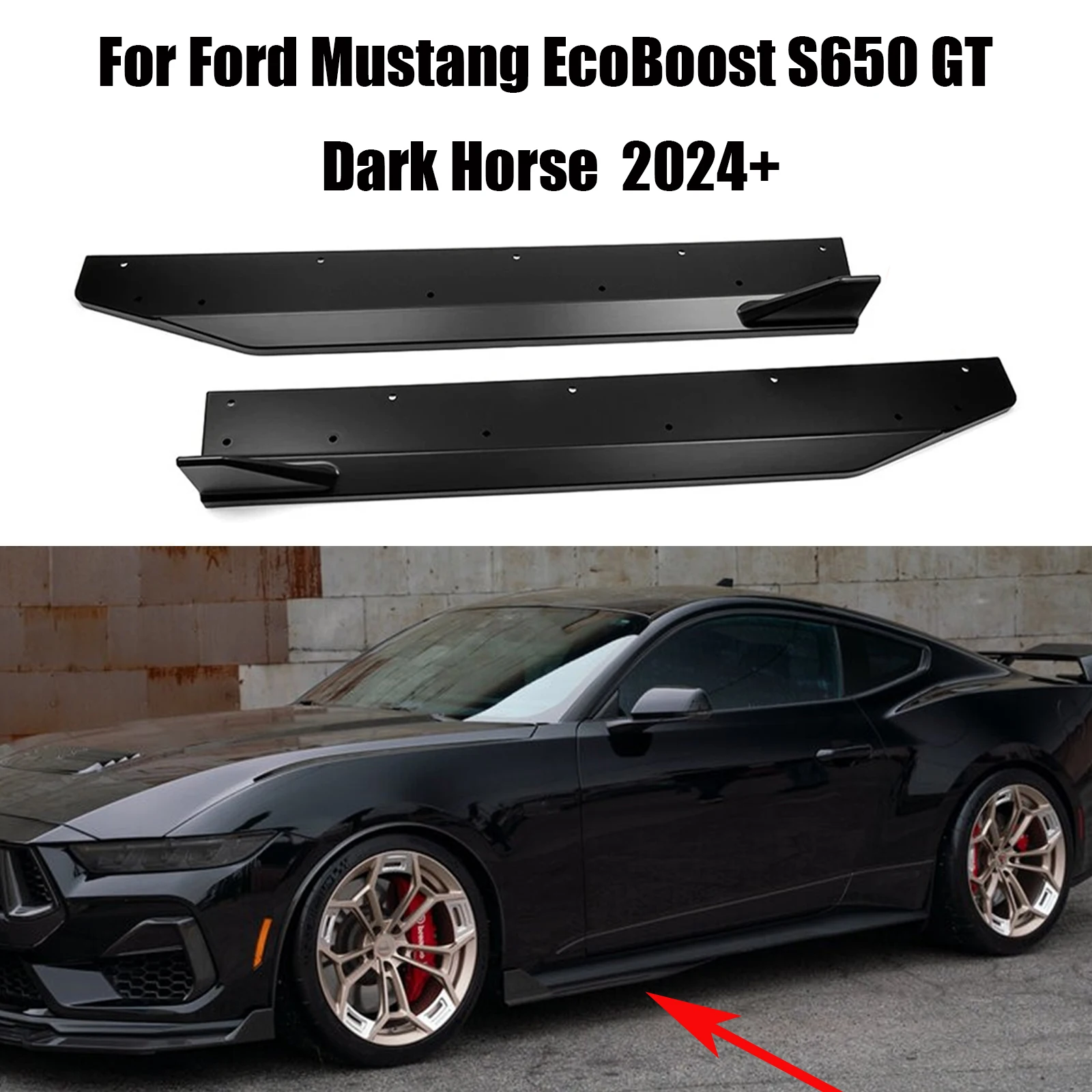 포드 머스탱 S650 GT 다크호스 에코부스트 2024 2025 사이드 스커트 스포일러 익스텐션 디퓨저 스플리터 블랙 카본 파이버 룩