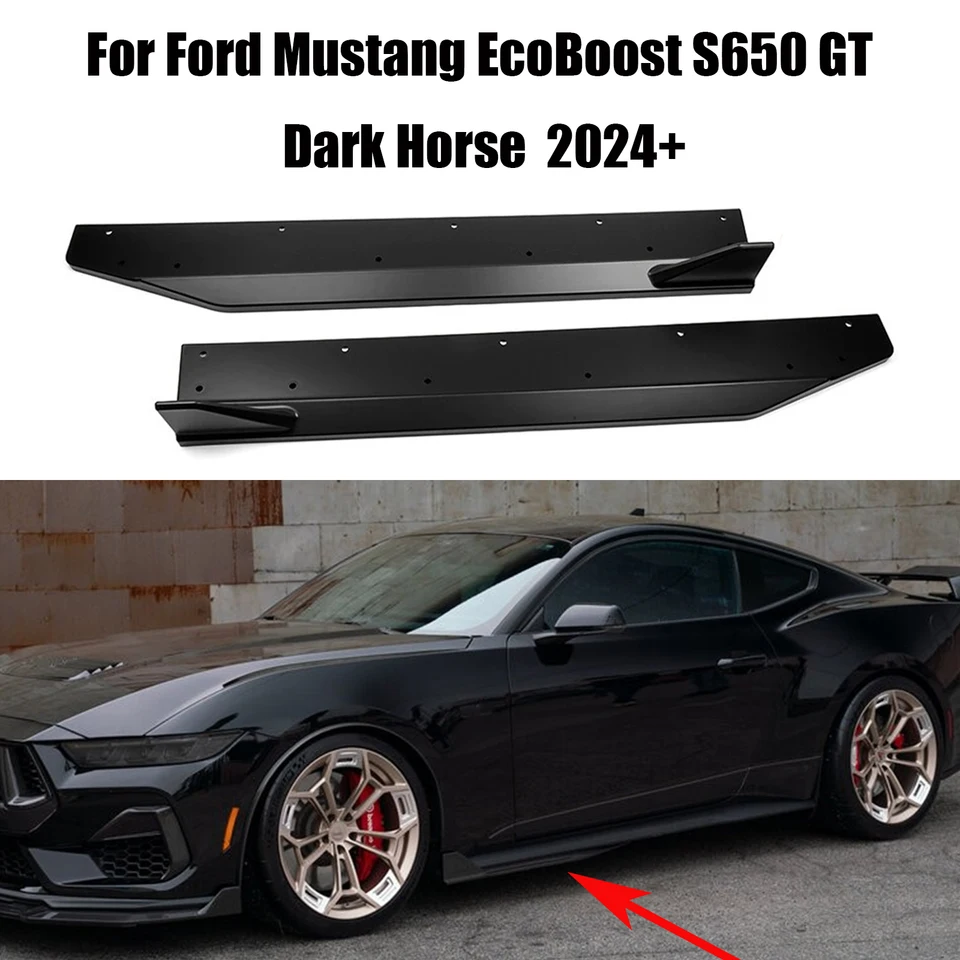 포드 머스탱 S650 GT 다크호스 에코부스트 2024 2025 사이드 스커트 스포일러 익스텐션 디퓨저 스플리터 블랙 카본 파이버 룩 썸네일 7