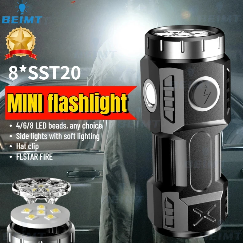 High Quality 4/6/8*P35 LED Flashlight ABS Super Bright Torch Rechargeable USB Light Waterproof with CAP CLIP for Hiking Camping