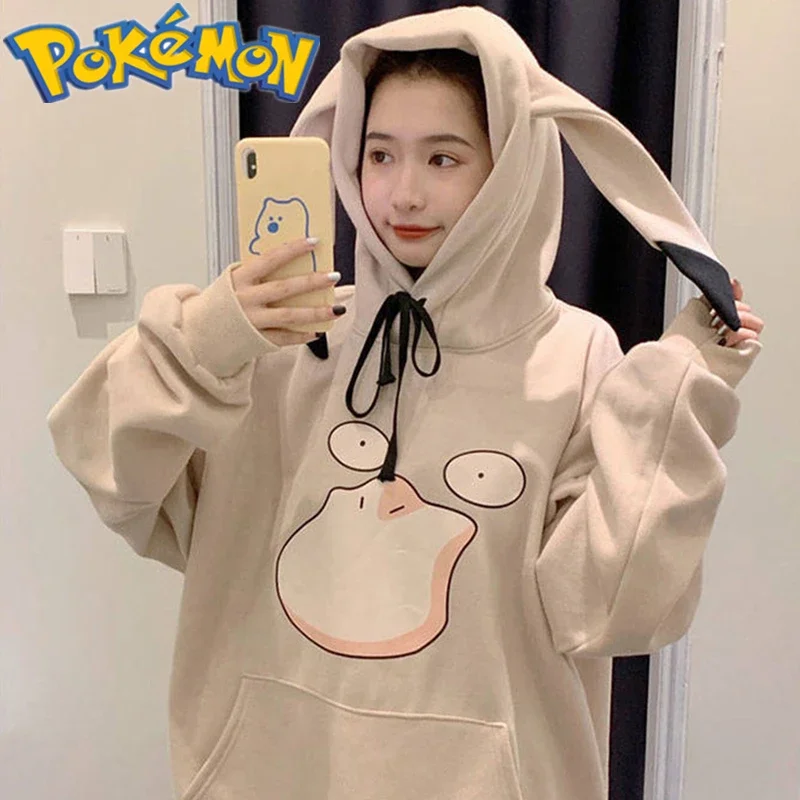 Pokemon Pikachu autumn and winter sweater student Japanese anime thickened mid-length hooded cute top Christmas gift