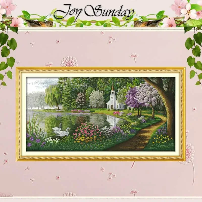 Green Lake Reflected Color Patterns Counted Cross Stitch Set 11CT 14CT 16CT Stamped DMC Cross-stitch Kit Embroidery Needlework