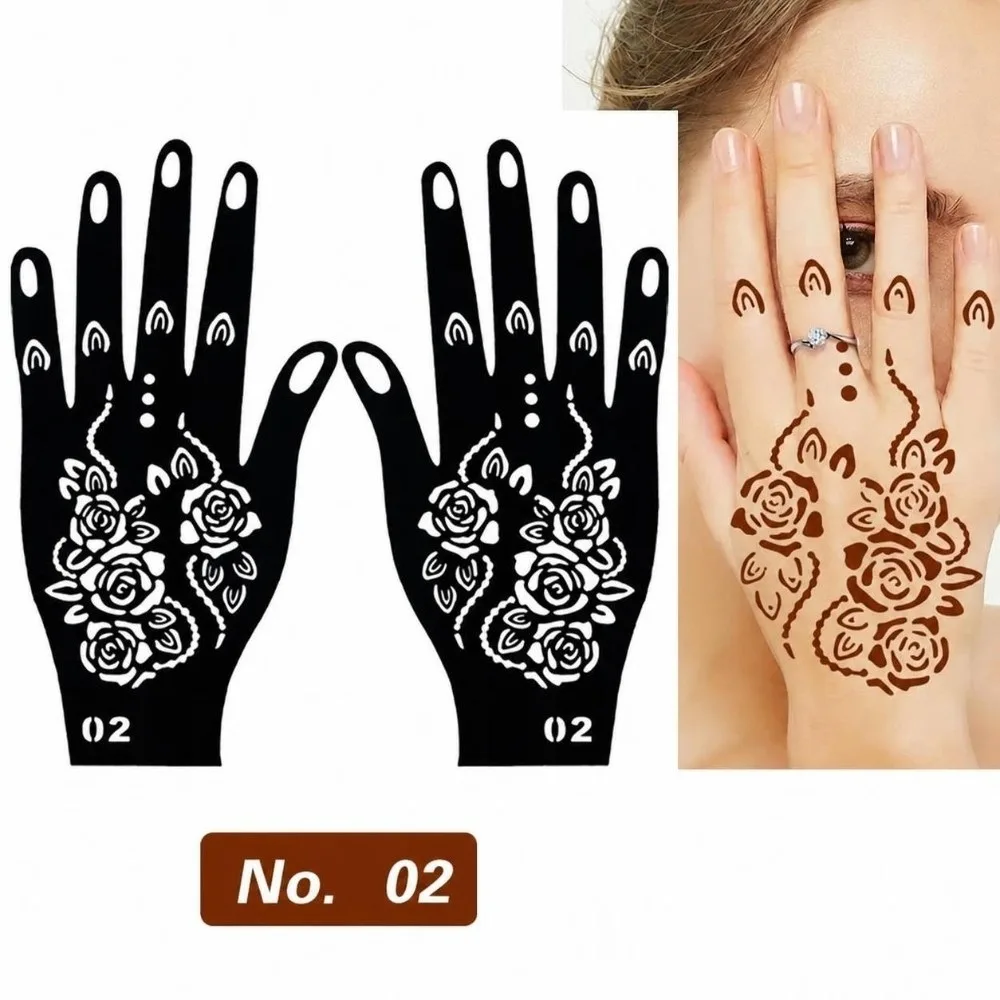 Decorative Hollow Henna Hand Stencils Self-Adhesive Fine Line Pattern Flower Finger Stencils Reusable Templates Body Art