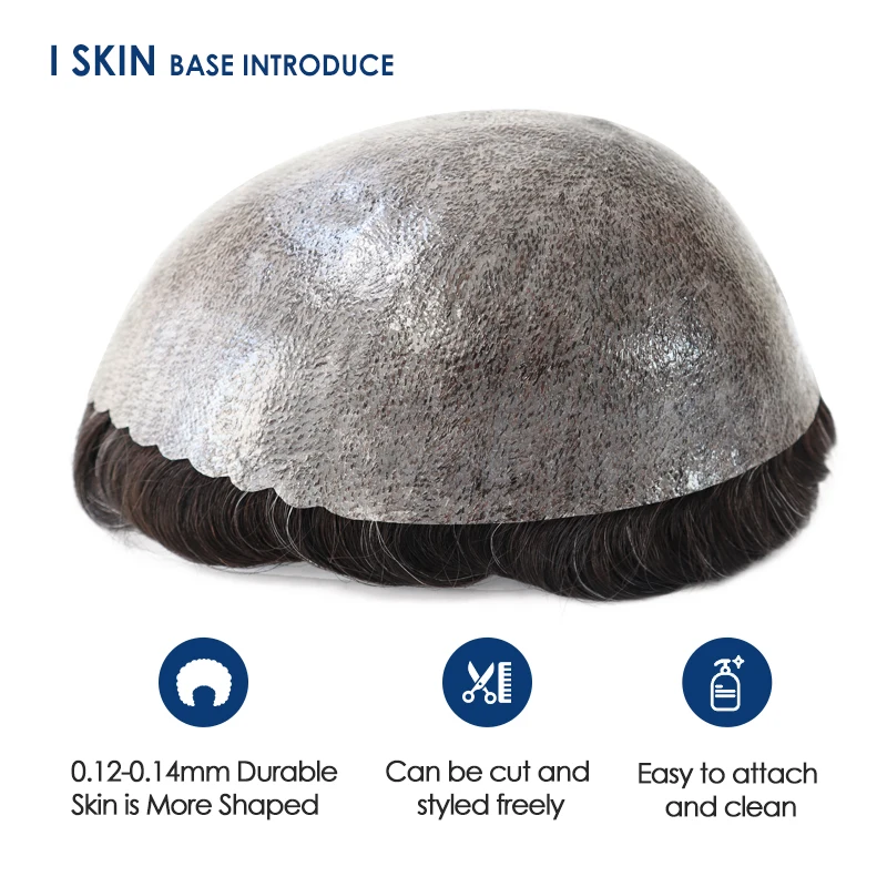 الرجال الشعر البشري الاصطناعية مع شعر رمادي شعر مستعار الرجال حقن رقيقة الجلد وحدة الشعر نظام استبدال الشعر الذكور الاصطناعية #4