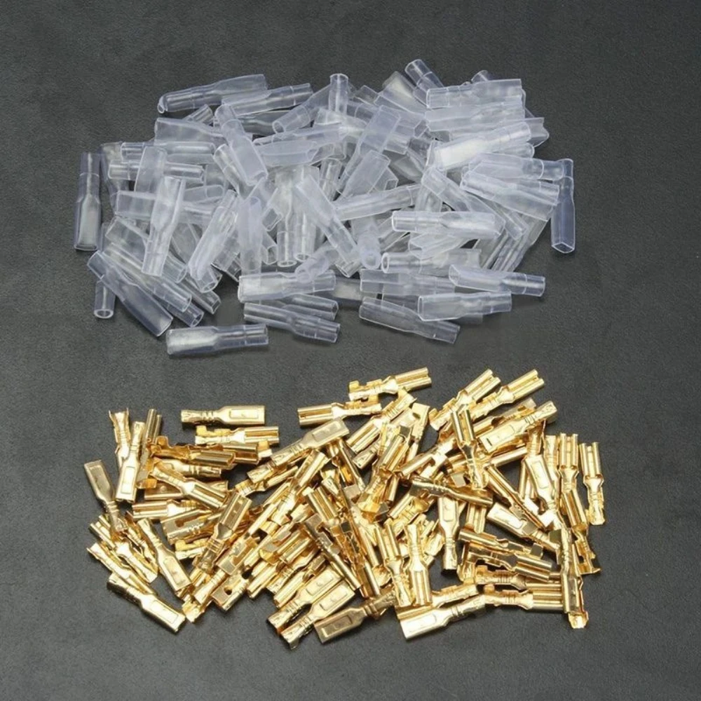 

100pcs Golden Bare Terminals 2.8mm Spring Inserts with Sheaths Spring Insert Terminal Waterproof Terminal Crimping Type Terminal