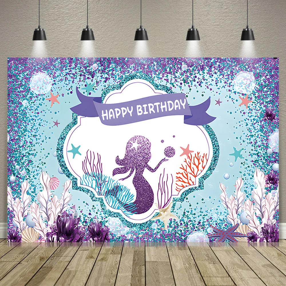 Mermaid Background Cloth Girl Birthday Party Photography Background Wedding Baby Shower Decor Backdrop Banner For Photo Studio