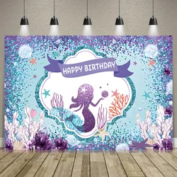 Mermaid Background Cloth Girl Birthday Party Photography Background Wedding Baby Shower Decor Backdrop Banner For Photo Studio