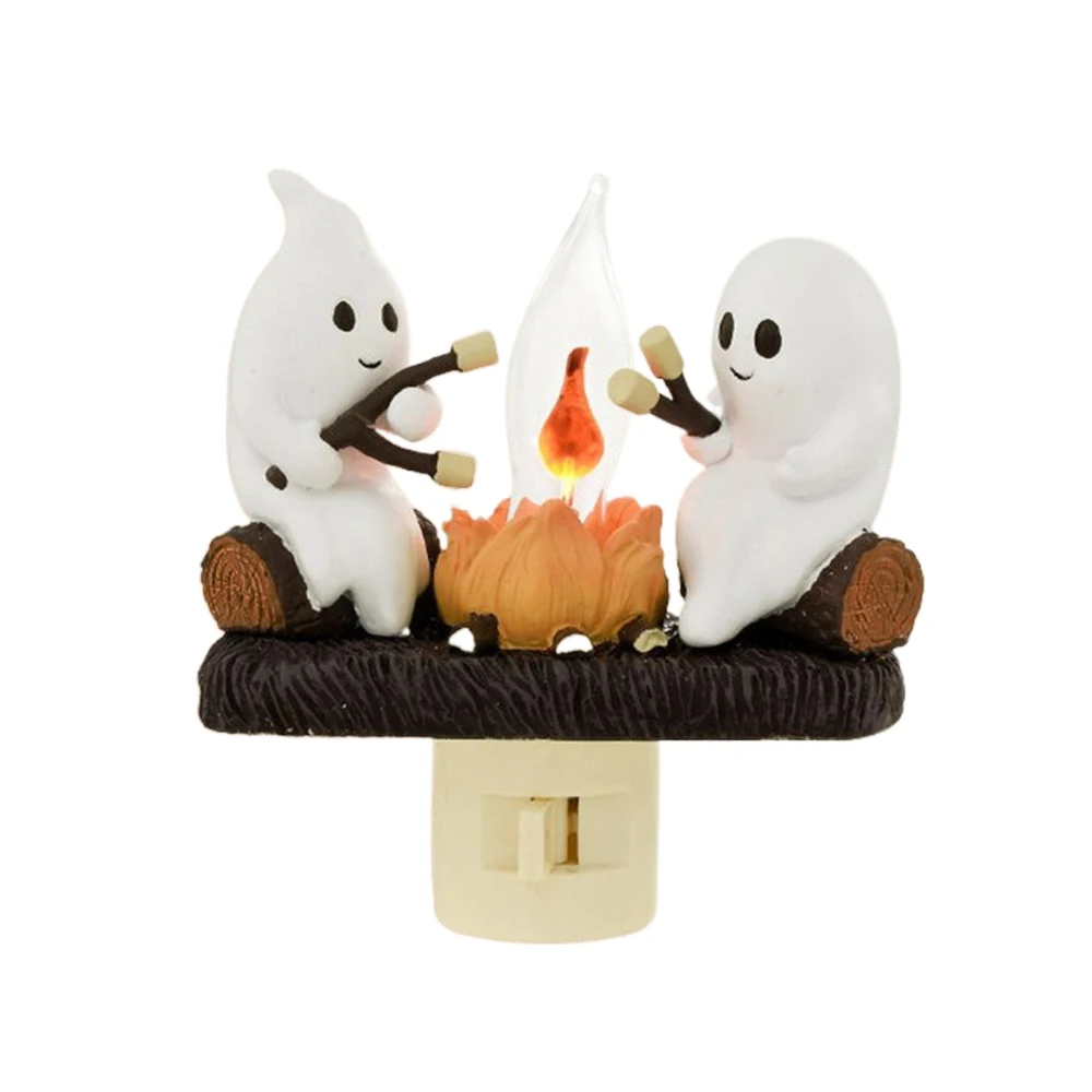 

2024 Ghost Campfire Nightlight Faux Bonfire Spooky Flickering Night Light Plug Wall Halloween Decor MarshmallowFire Nightlight