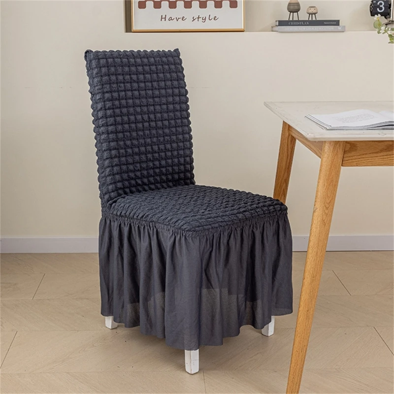 3D Seersuckers Chair Cover for Dining Room Banquet Chair Skirt Stretch Slipcover Dropship