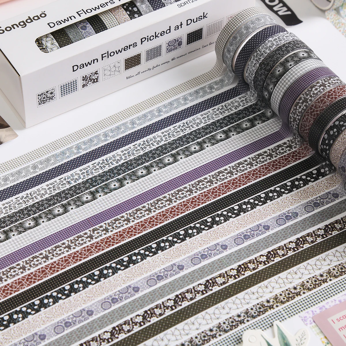 20 Rolls Floral Washi Tape Set, Vintage Plaid & Grid Decorative Strips for Journal Planner Scrapbooking & DIY Crafts - view 3