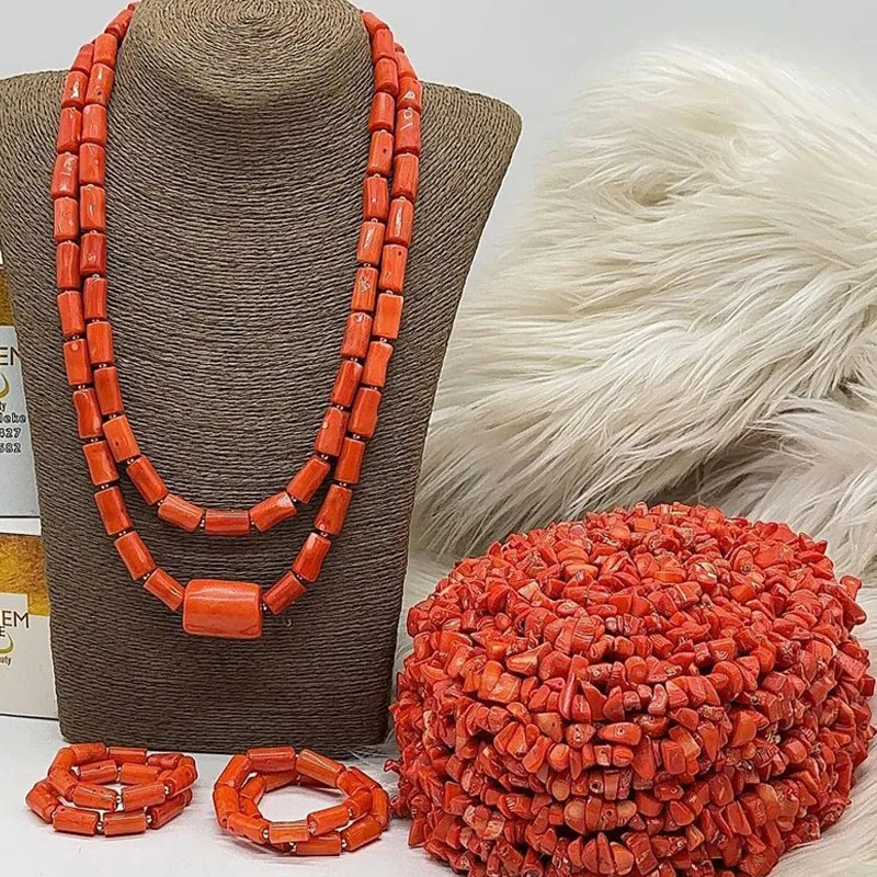 

Dudo Edo Bridal Set Orange Nature Coral Beads Jewelry Set Necklace Bracelet Earrings Hat Set 2023