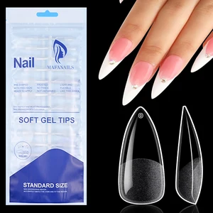 120Pcs Short Oval Almond Full Cover Fake Nail Tips Press on Nail Extension Clear Semi-Frosted Square Coffin French False Nails