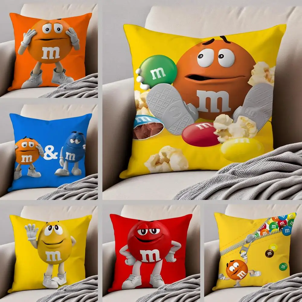 Cute Colorful American Brand M-M&M's Cushion Cover Throw Pillow Cover Hidden Button Durable Polyester Chair Cushion