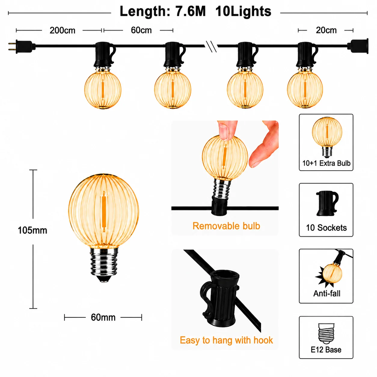 Halloween Pumpkin Shaped String Lights Outdoor Garland 1W 220V Shatterproof Waterproof Plastic LED Bulb for Patio Garden